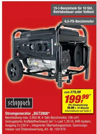 toom Baumarkt scheppach Stromgenerator,,BGT2800" Angebot