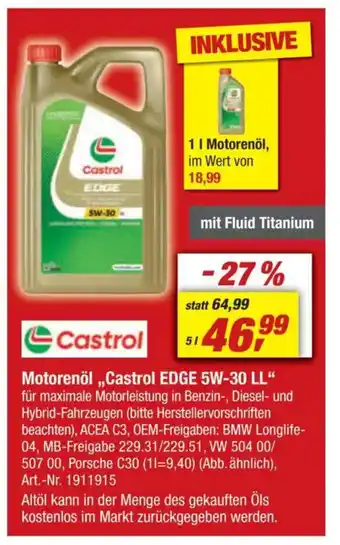 toom Baumarkt Castrol Motorenöl,,Castrol EDGE 5W-30 LL❝ Angebot