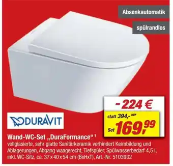 toom Baumarkt DURAVIT Wand-WC-Set,,DuraFormance" Angebot