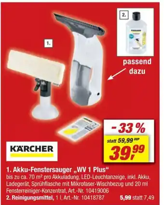 toom Baumarkt KÄRCHER 1. Akku-Fenstersauger „,WV 1 Plus" Angebot