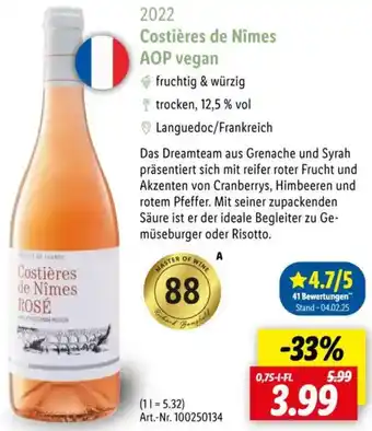 Lidl 2022 Costières de Nîmes AOP vegan Angebot