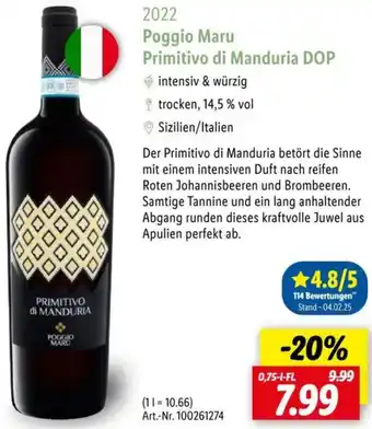 Lidl 2022 Poggio Maru Primitivo di Manduria DOP Angebot