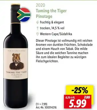 Lidl 2020 Taming the Tiger Pinotage Angebot