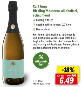 Lidl Carl Jung Riesling Mousseux alkoholfrei, schäumend Angebot