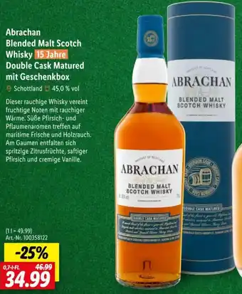 Lidl Abrachan Blended Malt Scotch Whisky 15 Jahre Double Cask Matured mit Geschenkbox Angebot