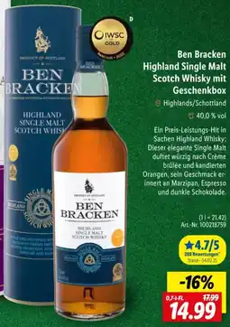 Lidl Ben Bracken Highland Single Malt Scotch Whisky mit Geschenkbox Angebot