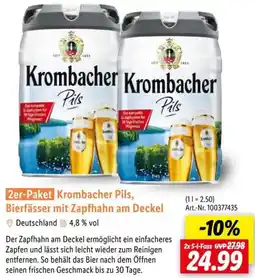 Lidl 2er-Paket Krombacher Pils, Bierfässer mit Zapfhahn am Deckel Angebot