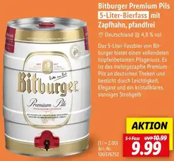 Lidl Bitburger Premium Pils mit Zapfhahn, pfandfrei Angebot