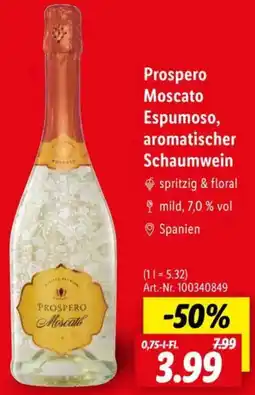 Lidl Prospero Moscato Espumoso, aromatischer Schaumwein Angebot