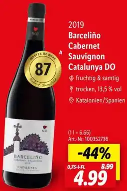 Lidl 2019 Barceliño Cabernet Sauvignon Catalunya DO Angebot