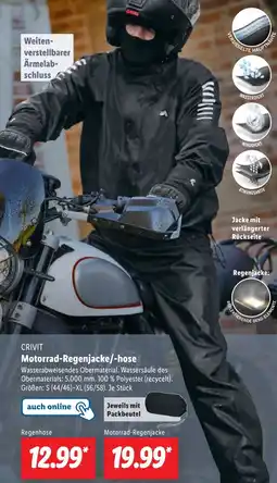 Lidl CRIVIT Motorrad-Regenjacke/-hose Angebot