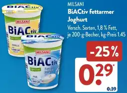 Aldi Süd MILSANI BiACtiv fettarmer Joghurt Angebot