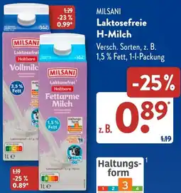 Aldi Süd MILSANI Laktosefreie H-Milch Angebot