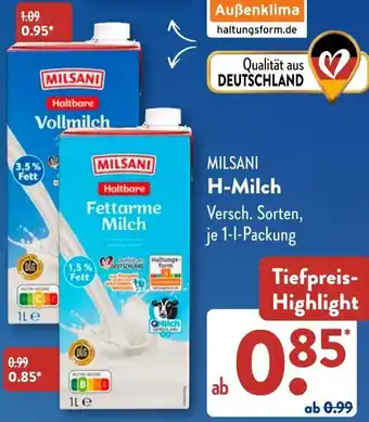 Aldi Süd MILSANI H-Milch Angebot