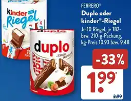 Aldi Süd FERRERO Duplo oder kinder-Riegel Angebot