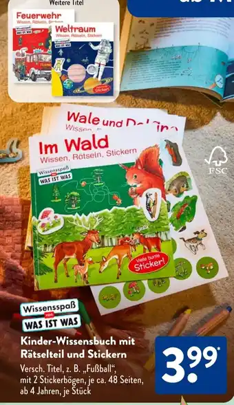 Aldi Süd Wissensspaß von WAS IST WAS Kinder-Wissensbuch mit Rätselteil und Stickern Angebot