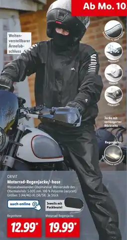 Lidl Crivit motorrad-regenjacke/-hose Angebot