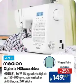 Aldi Nord medion Digitale Nähmaschine Angebot