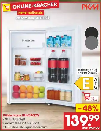 Netto Marken-Discount PKM Kühlschrank KHKS93EW Angebot