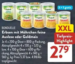 Aldi Süd BONDUELLE Erbsen mit Möhrchen feine Auslese oder Goldmais Angebot