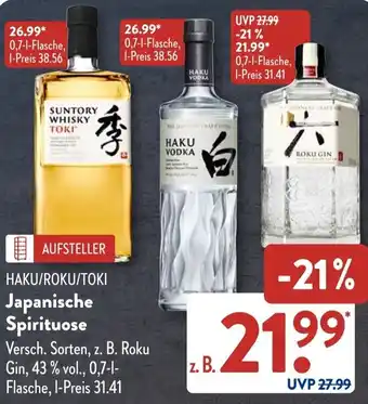 Aldi Süd HAKU/ROKU/TOKI Japanische Spirituose Angebot