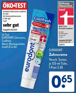 Aldi Süd EURODONT Zahncreme Angebot