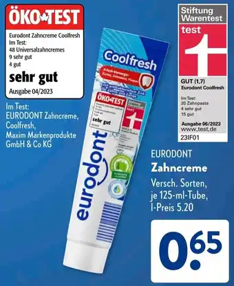 Aldi Süd EURODONT Zahncreme Angebot