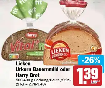 Hit Lieken Urkorn Bauernmild oder Harry Brot Angebot