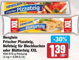 Hit Henglein Frischer Pizzateig, Hefeteig für Blechkuchen oder Blätterteig XXL Angebot