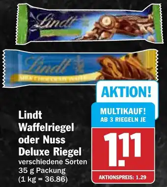 Hit Lindt Waffelriegel oder Nuss Deluxe Riegel Angebot