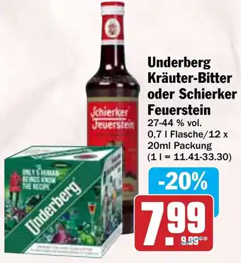 Hit Underberg Kräuter-Bitter oder Schierker Feuerstein Angebot