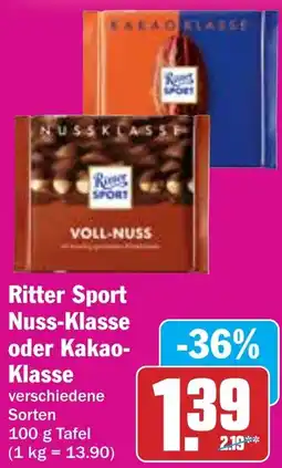 Hit Ritter Sport Nuss-Klasse oder Kakao-Klasse Angebot