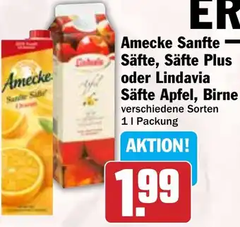 Hit Amecke Sanfte Säfte, Säfte Plus oder Lindavia Säfte Apfel, Birne Angebot