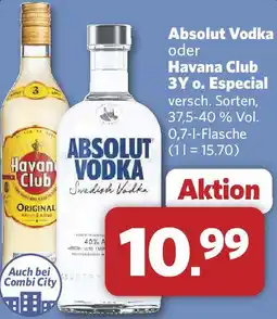 Combi Absolut Vodka oder Havana Club 3Y o. Especial Angebot