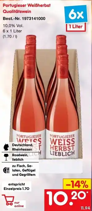 Netto Marken-Discount Portugieser Weißherbst Qualitätswein 6x1L Angebot