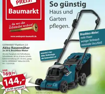 Sonderpreis Baumarkt GERMANIA Plattform 2.0 Akku-Rasenmäher 2x 20 V, Brushless-Motor Angebot