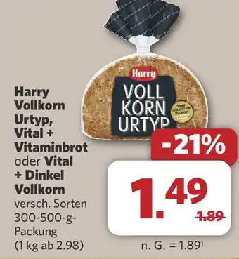 Combi Harry Vollkorn Urtyp, Vital + Vitaminbrot oder Vital + Dinkel Vollkorn Angebot