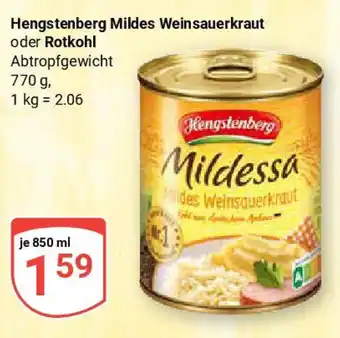 Globus Hengstenberg Mildes Weinsauerkraut oder Rotkohl Angebot