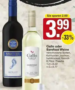 WEZ Gallo oder Barefoot Weine Angebot