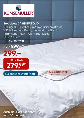 Galeria KÜNSEMÜLLER Steppbett CASHMERE DUO Angebot