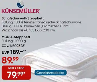 Galeria KÜNSEMÜLLER MONO-Steppbett Angebot