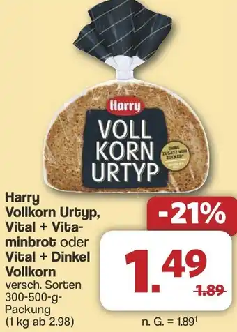 Famila Nord West Harry Vollkorn Urtyp, Vital + Vitaminbrot oder Vital + Dinkel Vollkorn Angebot