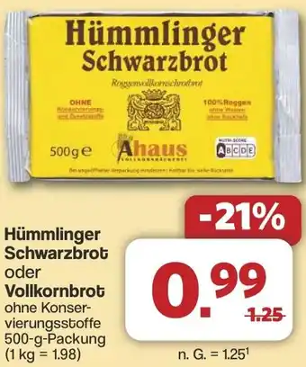 Famila Nord West Hümmlinger Schwarzbrot oder Vollkornbrot Angebot