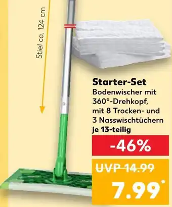 Kaufland Starter-set bodenwischer mit 360°-drehkopf, mit 8 trocken- und 3 nasswischtüchern je 13-teilig Angebot