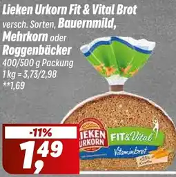 Simmel Lieken Urkorn Fit & Vital Brot, Bauernmild, Mehrkorn oder Roggenbäcker Angebot