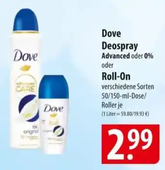 Famila Nord Ost Dove Deospray Advanced oder 0% oder Roll-On Angebot