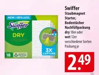 Famila Nord Ost Swiffer Staubmagnet Starter, Bodentücher Nachfüllpackung dry 18er oder wet 12er Angebot