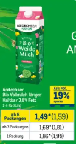 METRO ANDECHSER NATUR Bio Vollmilch länger Haltbar 3,8% Fett Angebot