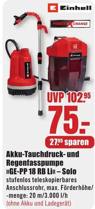 B1 Discount Baumarkt Akku-Tauchdruck- und Regenfasspumpe GE-PP 18 RB Li- Solo Angebot