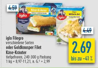 diska iglo Filegro oder Goldknusper Filet Käse-Kräuter Angebot